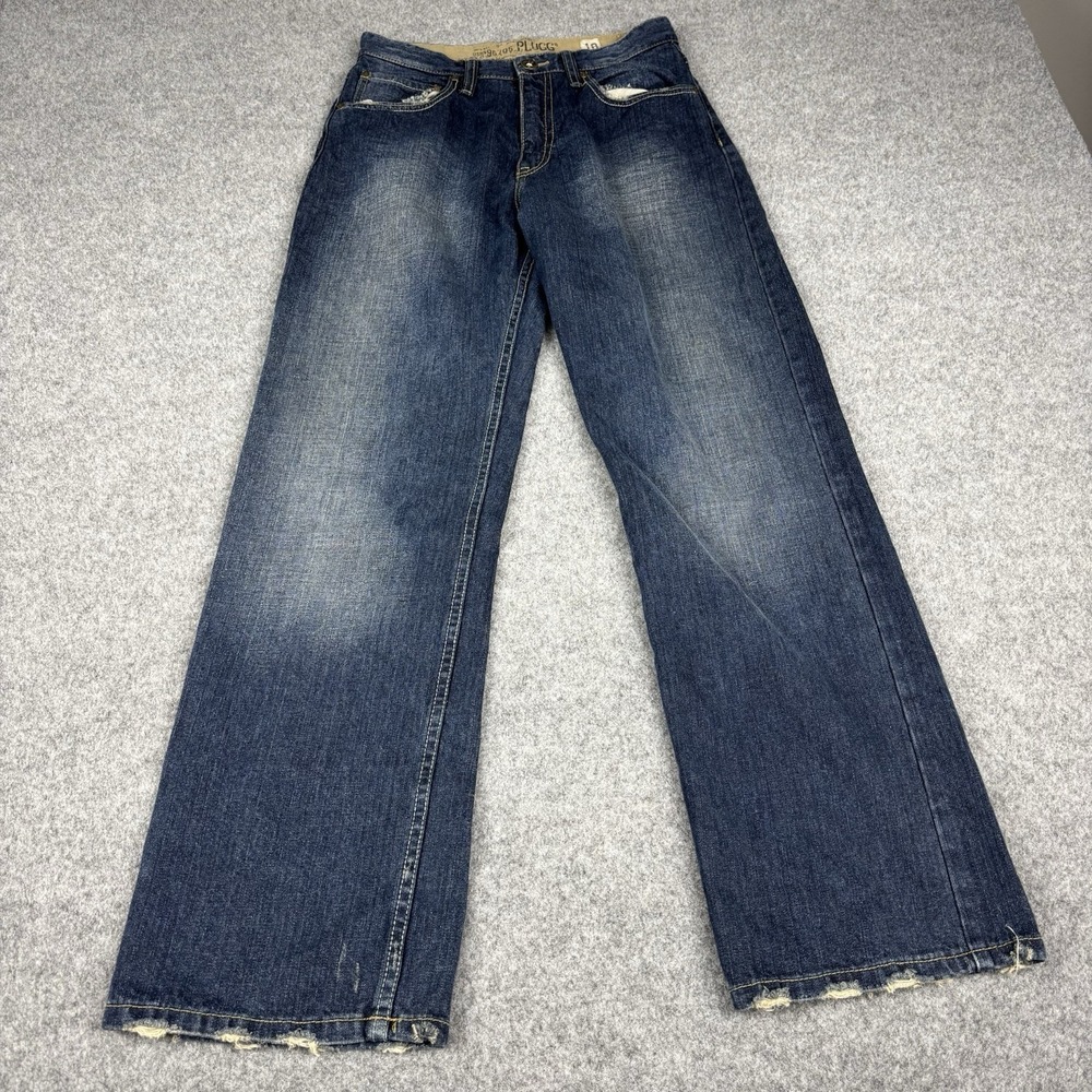 Plugg Jeans Women's 18 Y2K Dark Wash Relaxed Fit Distressed Skater Streetwear